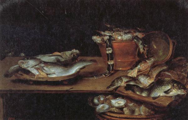 Alexander Adriaenssen Still Life with Fish,Oysters,and a Cat oil painting image